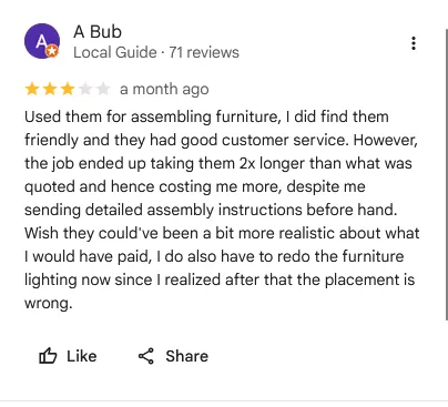 Second ATCO Home Services negative review screenshot