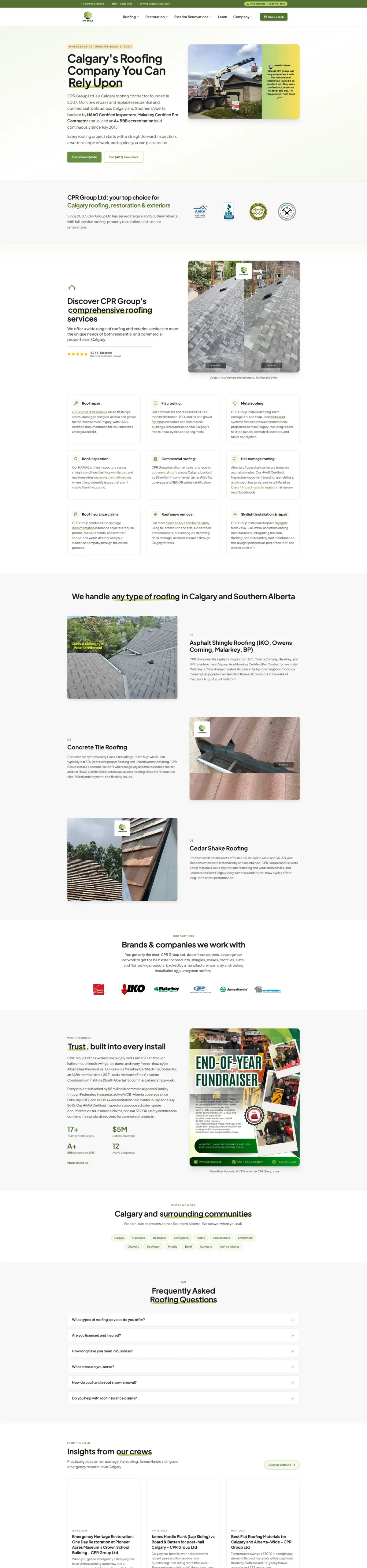 CPR Group roofing and exterior renovation website with 23 service pages, designed in Calgary