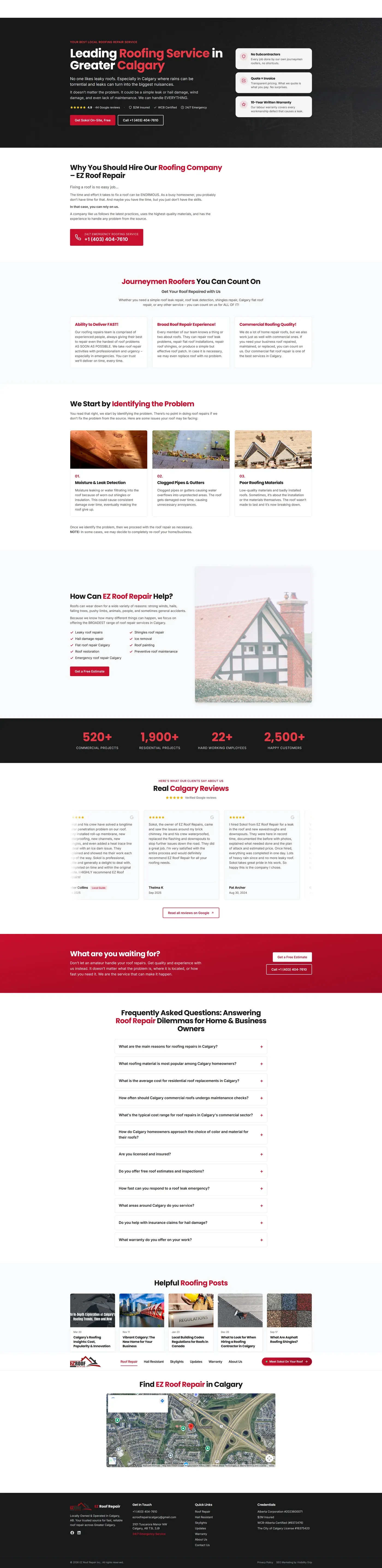 EZ Roof Repair Calgary website designed by Visibility Drip
