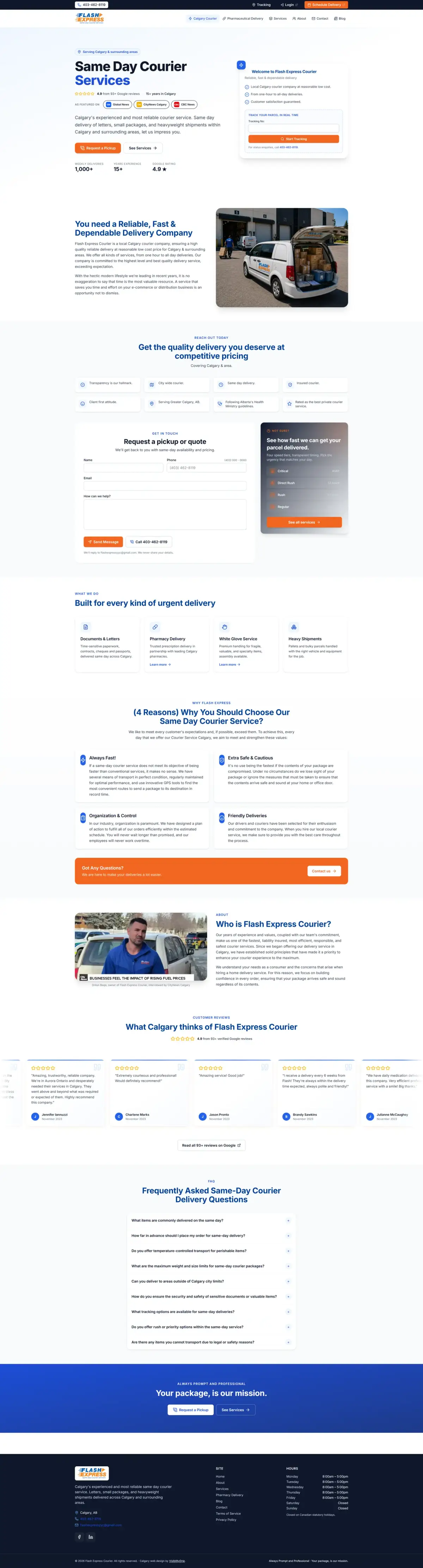 Flash Express courier and delivery website designed by Visibility Drip, Calgary