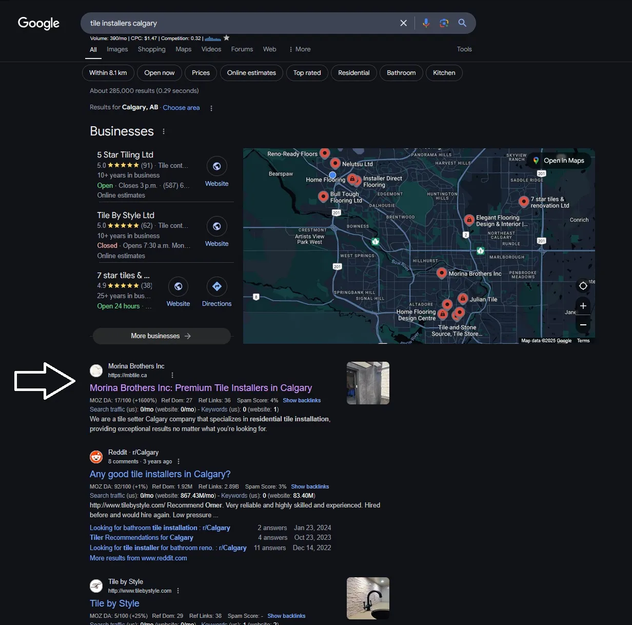 morina brothers tiling google screenshot rankings