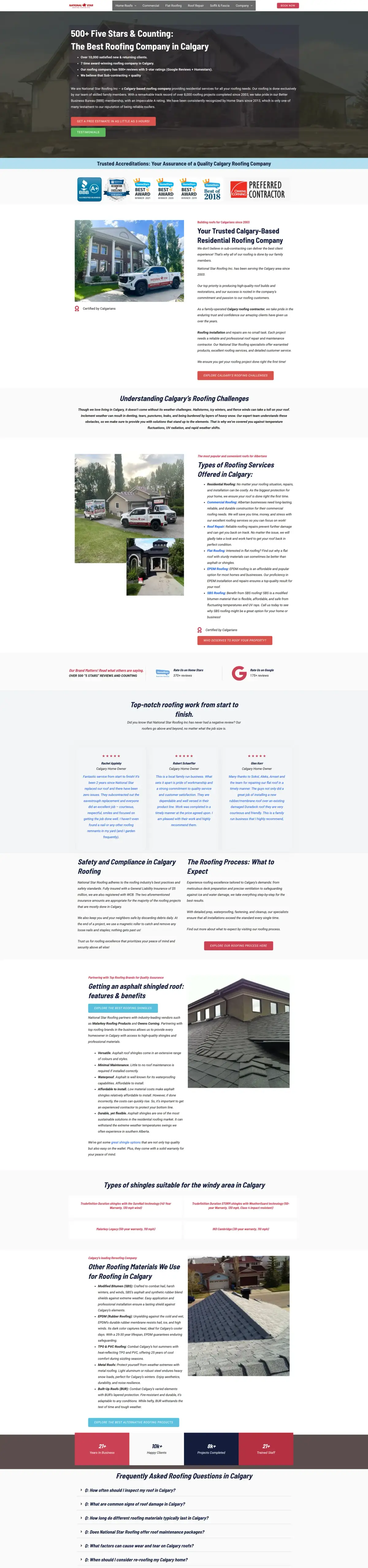 National Star Roofing website designed by Visibility Drip for a Calgary roofing company