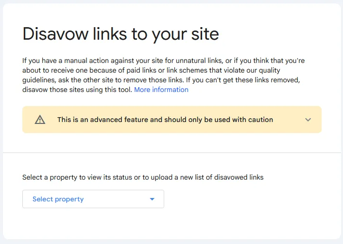 screenshot of Google's disavow tool
