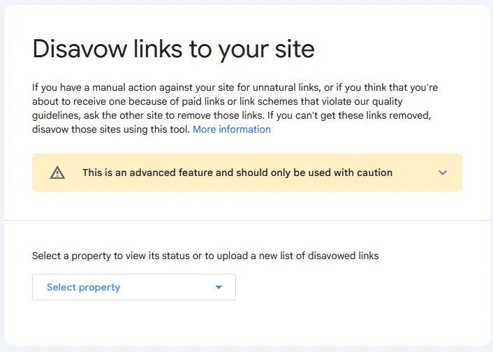 screenshot of Google's disavow tool