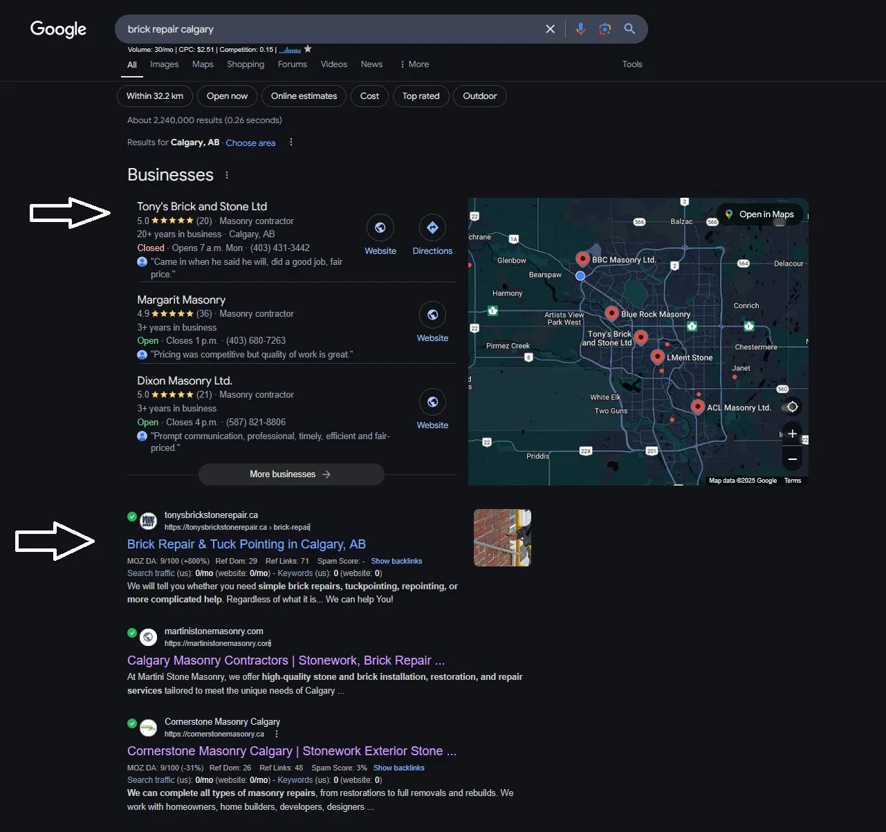 Tony's brick and stone ltd google screenshot rankings
