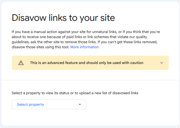 screenshot of Google's disavow tool
